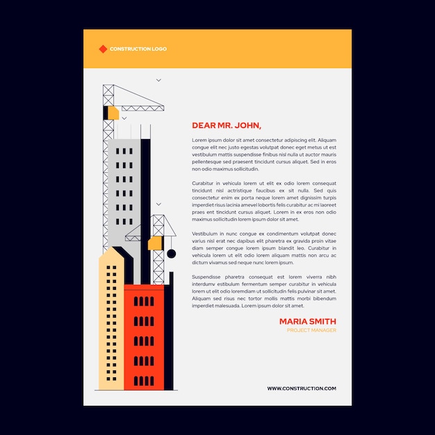 Flat design construction project letterhead