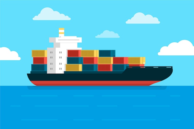 Flat design container ship illustrated