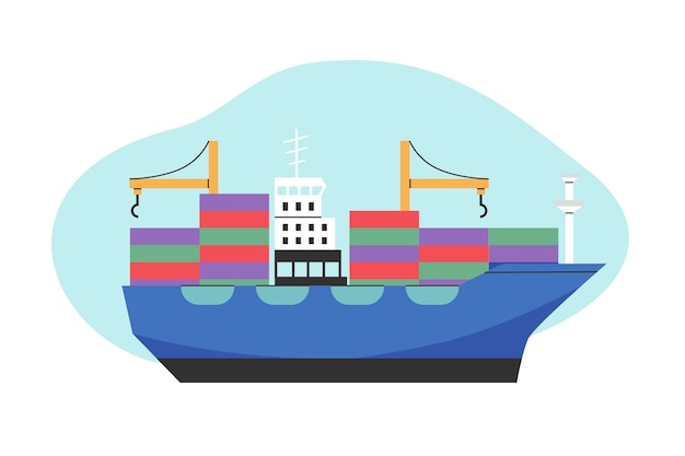 Flat design container ship