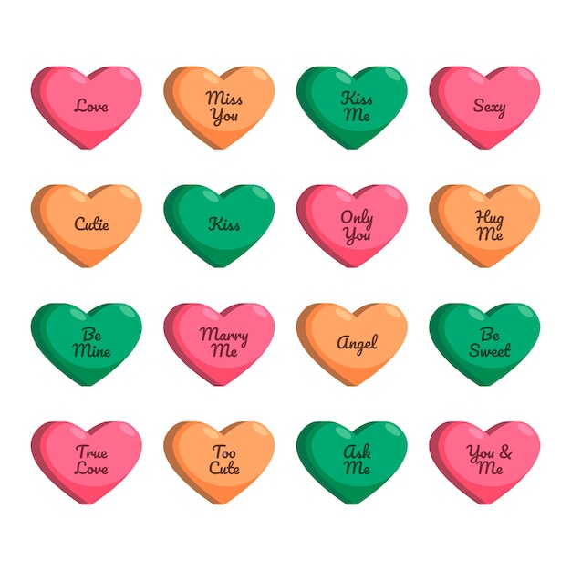 Flat design conversation hearts collection