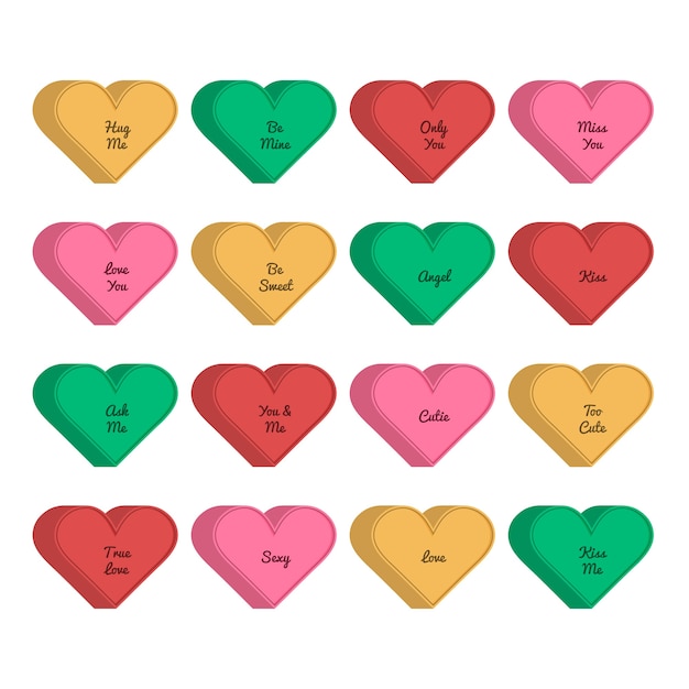 Free vector flat design conversation hearts collection