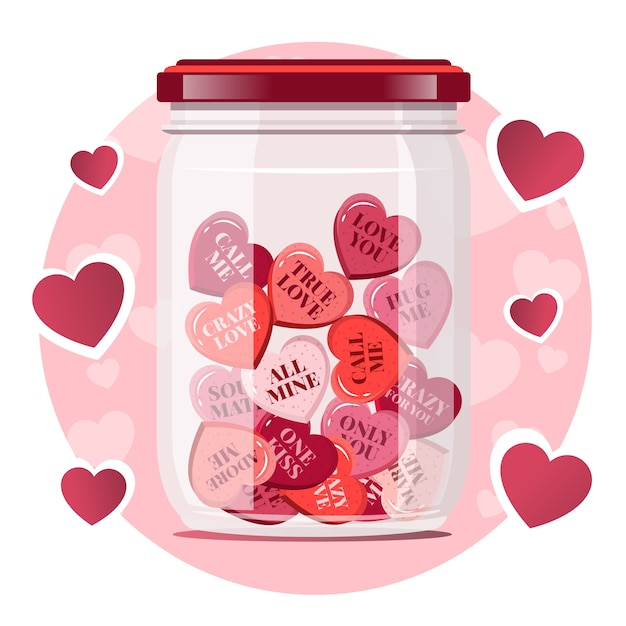 Flat design conversation hearts illustration