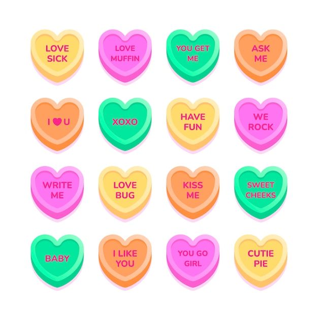 Flat design conversation hearts pack