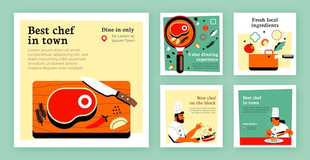 Flat design cooking class instagram posts