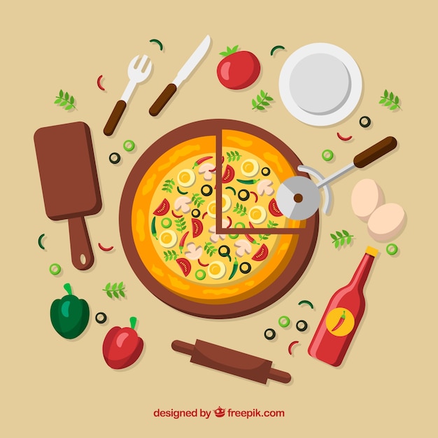 Free Vector flat design cooking pizza background