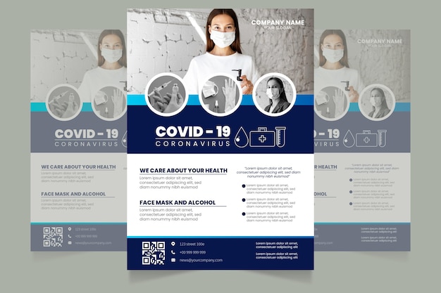 Free Vector flat design coronavirus medical products flyer template with photo