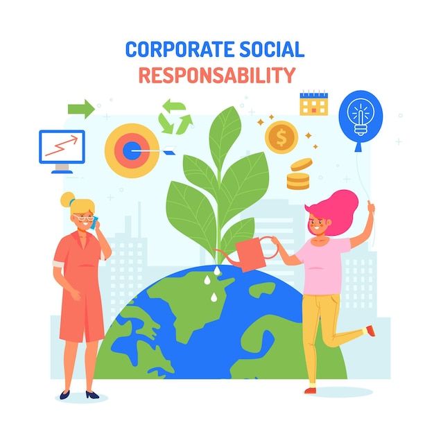 Free Vector flat design corporate social responsibility concept illustration