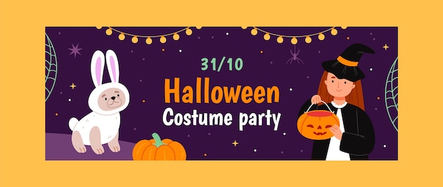 Flat design costume party facebook cover