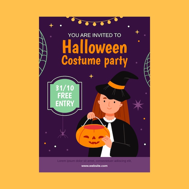 Free vector flat design costume party invitation