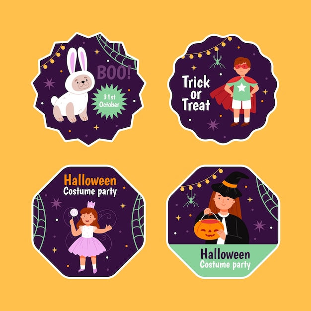 Flat design costume party labels