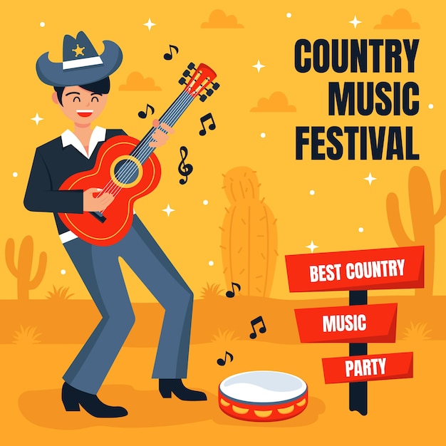 Flat design country music illustration