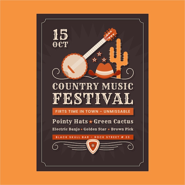 Free vector flat design country music poster