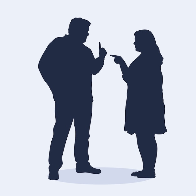 Flat design couple arguing silhouette