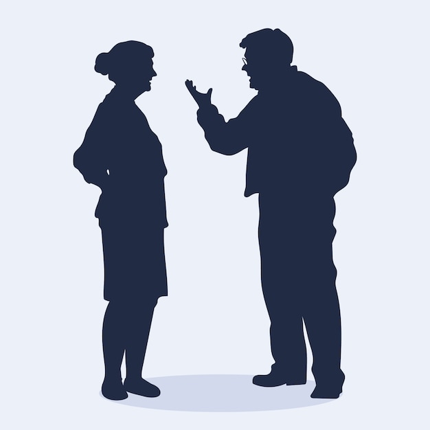 Flat design couple arguing silhouette