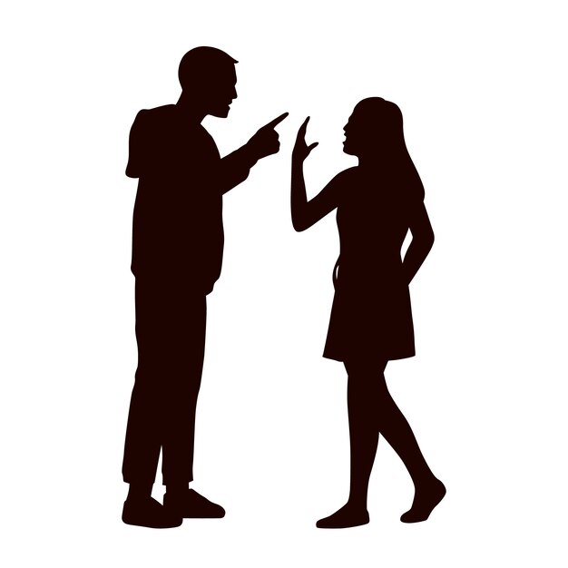 Flat design couple arguing silhouette