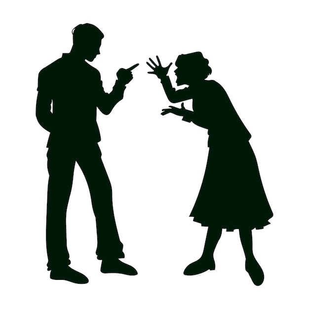 Flat design couple arguing silhouette