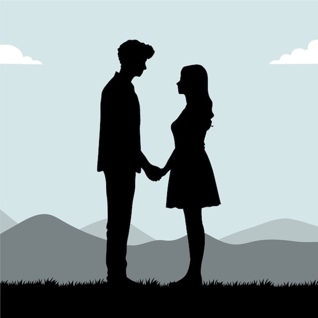 Free vector flat design couple holding hands silhouette