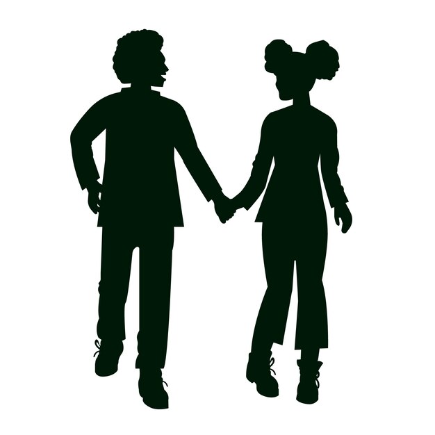 Flat design couple holding hands silhouette