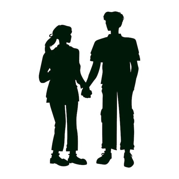 Flat design couple holding hands silhouette