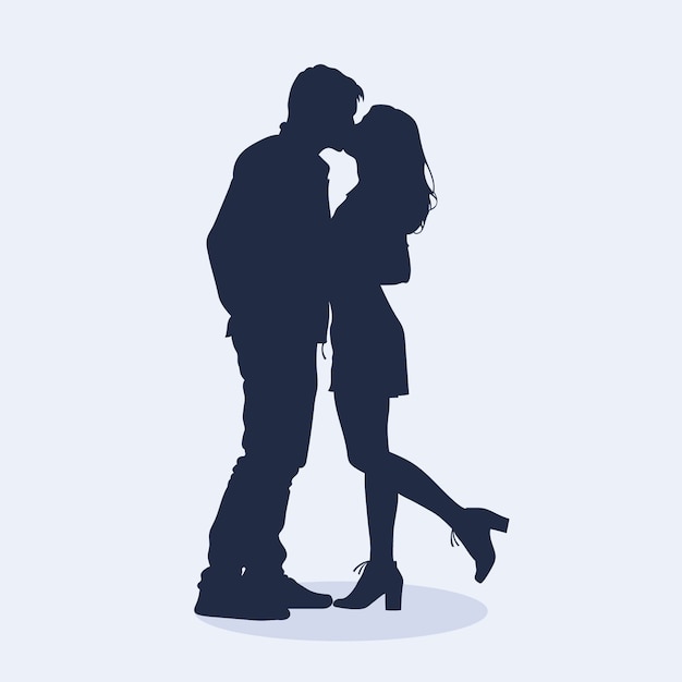 Flat design couple kissing silhouette