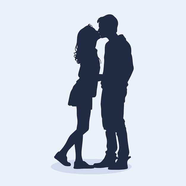 Flat design couple kissing silhouette