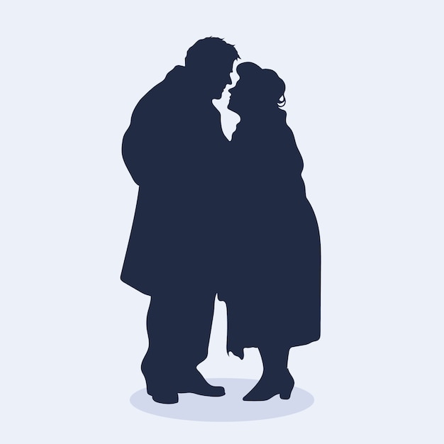 Flat design couple kissing silhouette