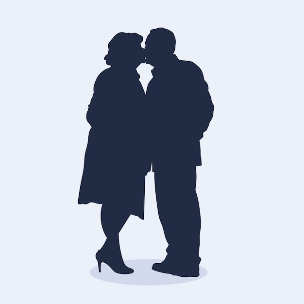 Flat design couple kissing silhouette