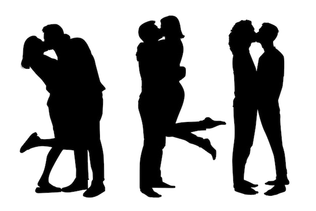 Flat design couple kissing silhouette