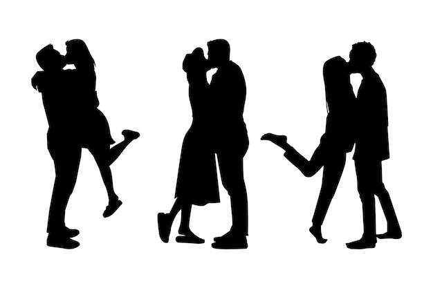 Free Vector flat design couple kissing silhouette