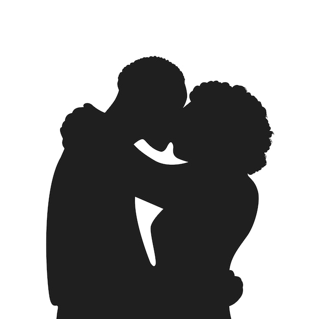 Flat design couple kissing silhouette