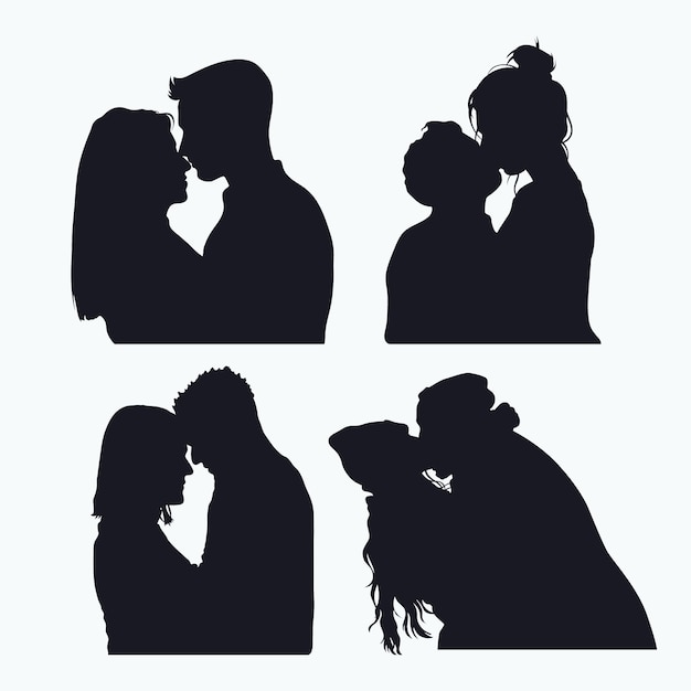 Flat design couple kissing silhouette