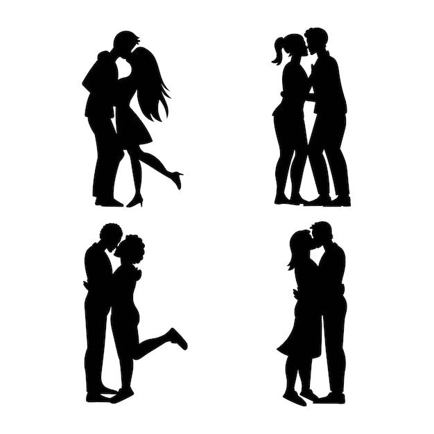 Free Vector flat design couple kissing silhouette