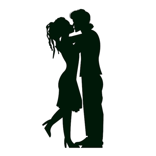 Flat design couple kissing silhouette