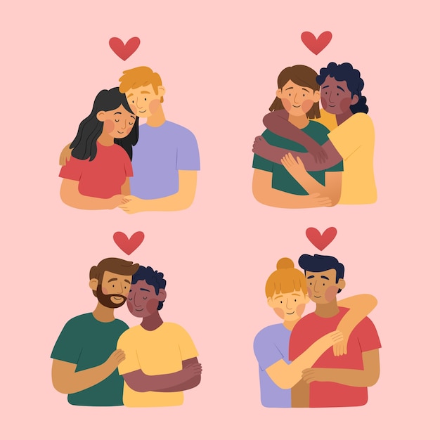 Flat design couple stickers set