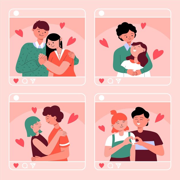 Flat design couple stickers set