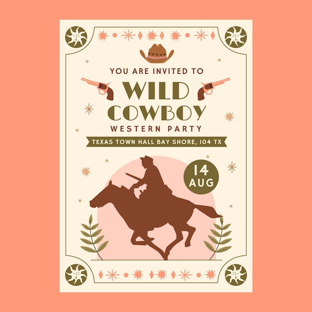 Free Vector flat design cowboy party invitation