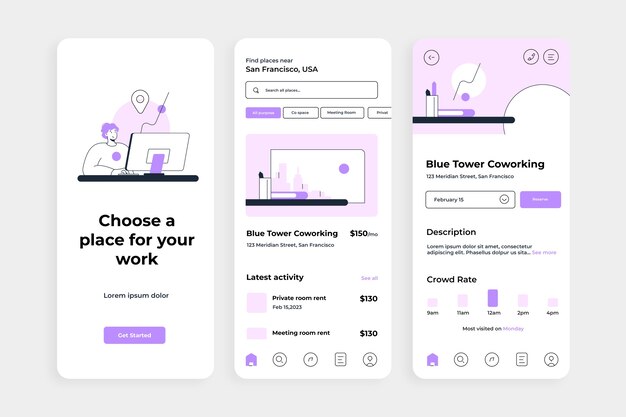 Flat design coworking app template