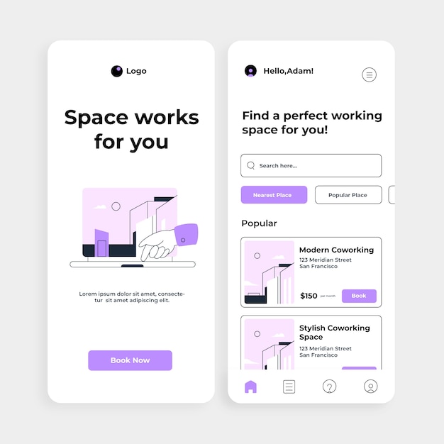 Flat design coworking app template