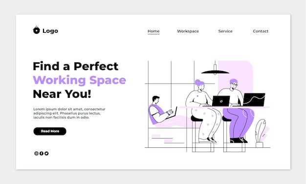 Flat design coworking landing page template