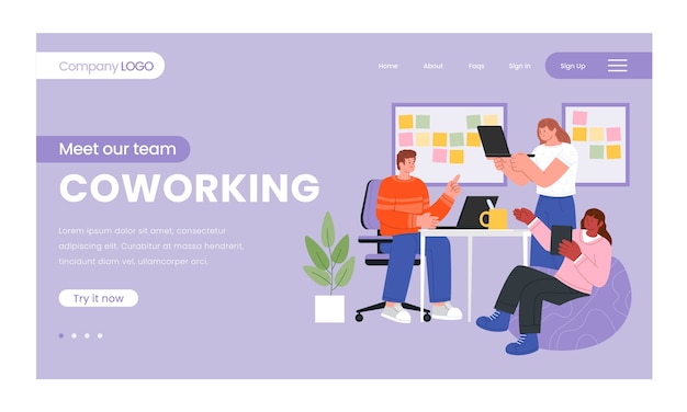 Free Vector flat design coworking landing page template