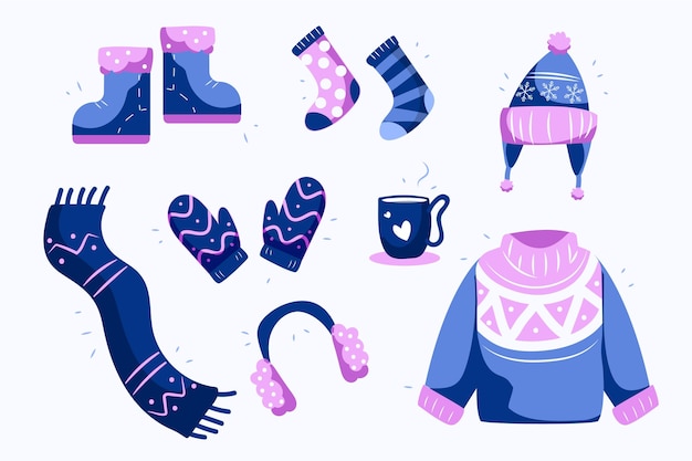 Flat design cozy winter clothes set