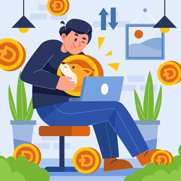 Flat design creative dogecoin illustration