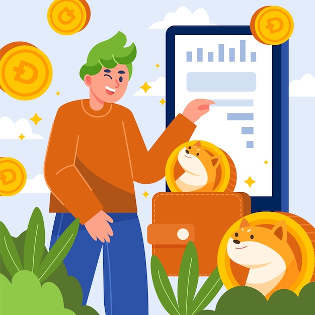 Flat design creative dogecoin illustration