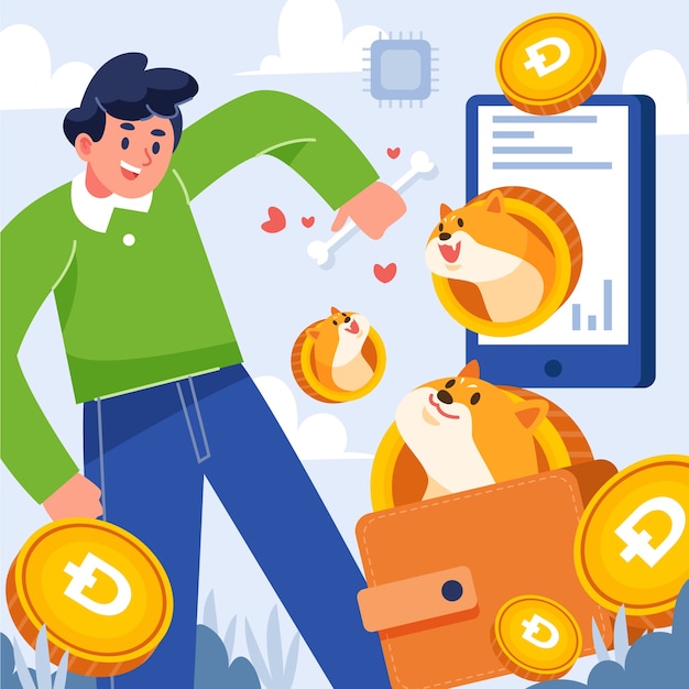 Flat design creative dogecoin illustration