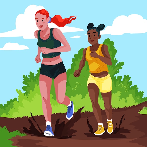 Flat design cross country illustration