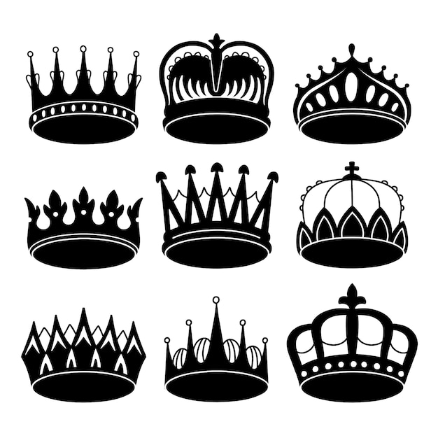 Free Vector flat design crown silhouette set