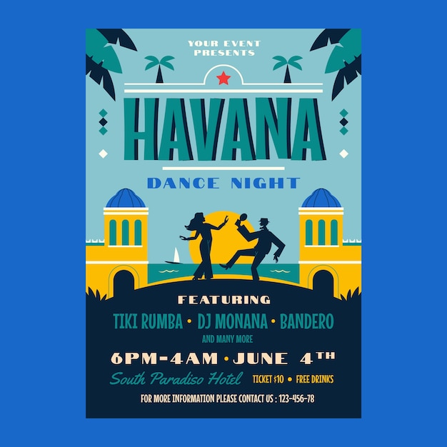 Flat design cuba poster template