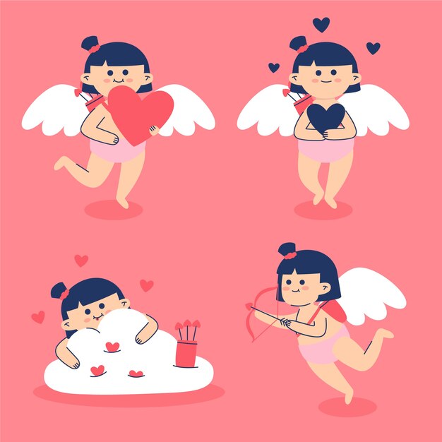 Flat design cupid character collection