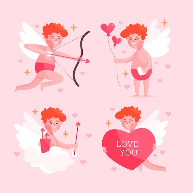 Flat design cupid character collection