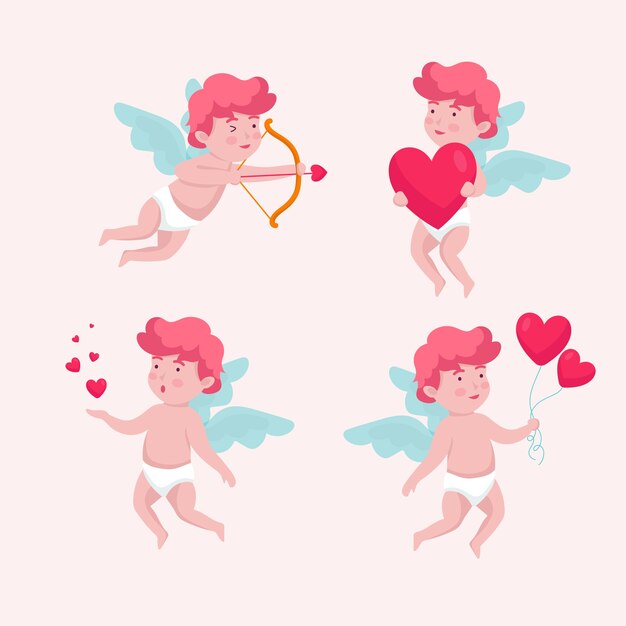 Flat design cupid character collection